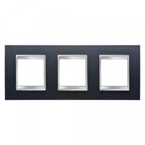 LUX International 2+2+2 gang horizontal plate - Leather - Black