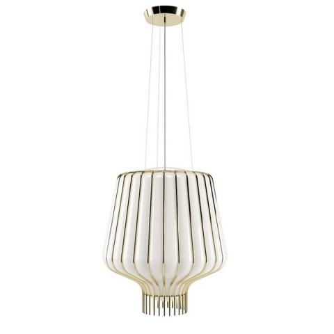 Pendant Ø40cm E27 White glass, gold